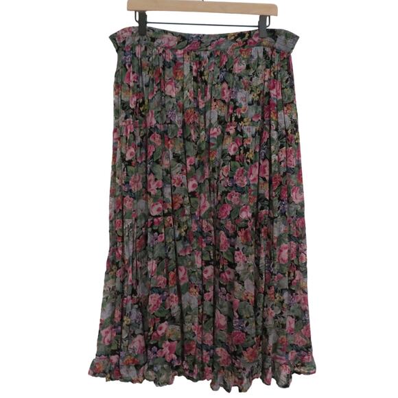 Star of India Womens Sz S Black Pink Green Floral Maxi Length A Line Skirt - Picture 1 of 6